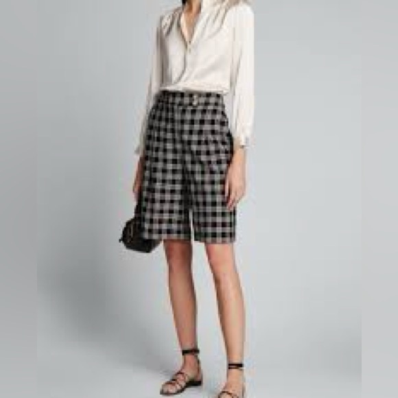 Veronica Beard Pants - VERONICA BEARD Saira Check Culotte Shorts In Black White Black, size 2
